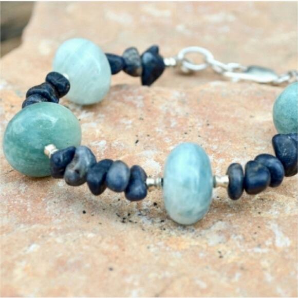 Genuine Sapphire & Aquamarine Silver Bracelet - Picture 5 of 5